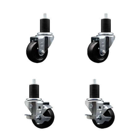 Service Caster 3'' SS Hard Rubber Wheel Swivel 1-3/4'' Expand Stem Caster Set 2 Brakes, 4PK SCC-SSEX20S314-HRS-2-TLB-2-134